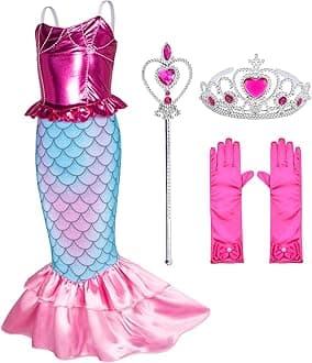 Little Girls Mermaid Princess Costume for Girls Dress Up Party with Gloves,Crown Mace