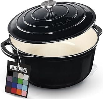 Zulay Kitchen 6.4 Quart Enameled Cast Iron Dutch Oven Pot with Lid – Premium Durability & Oven Safe up to 500°F – Heavy Duty Cookware Perfect for Bread Baking, Stews, Braising & Roasting - Black