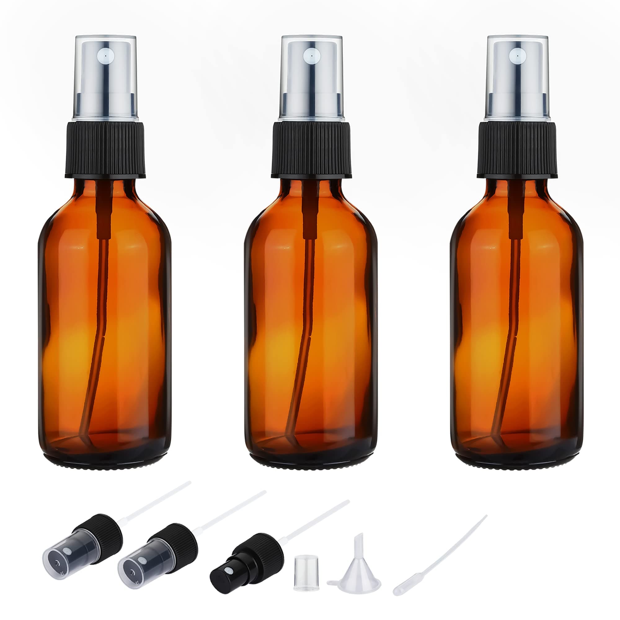 2oz Amber Glass Spray Bottles for Essential Oils, Empty Small Fine Mist Spray Bottle 3 Pack