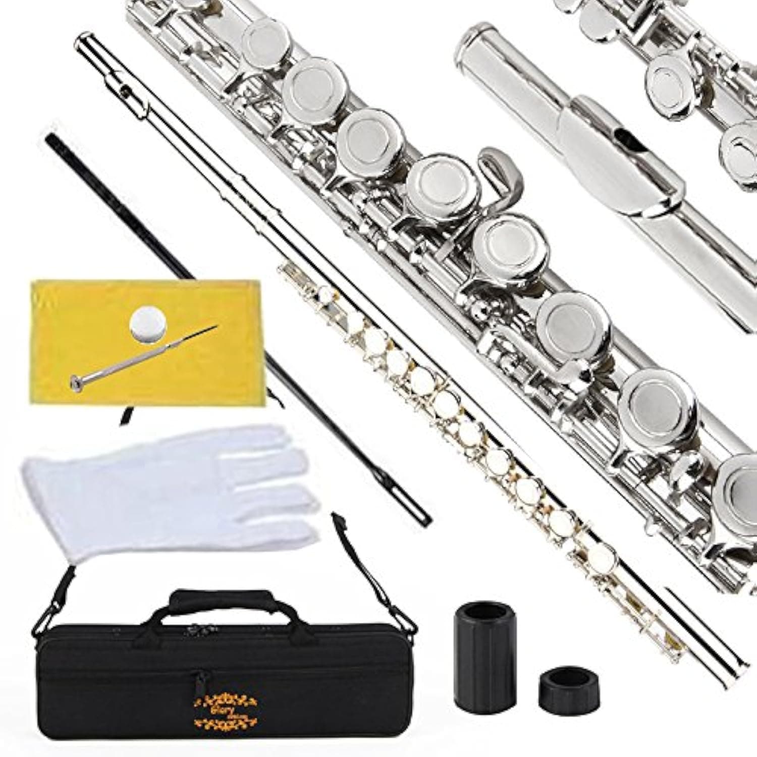 Closed Hole C Flute With Case, Tuning Rod and Cloth,Joint Grease and Gloves Nickel Siver-,Click to see more colors