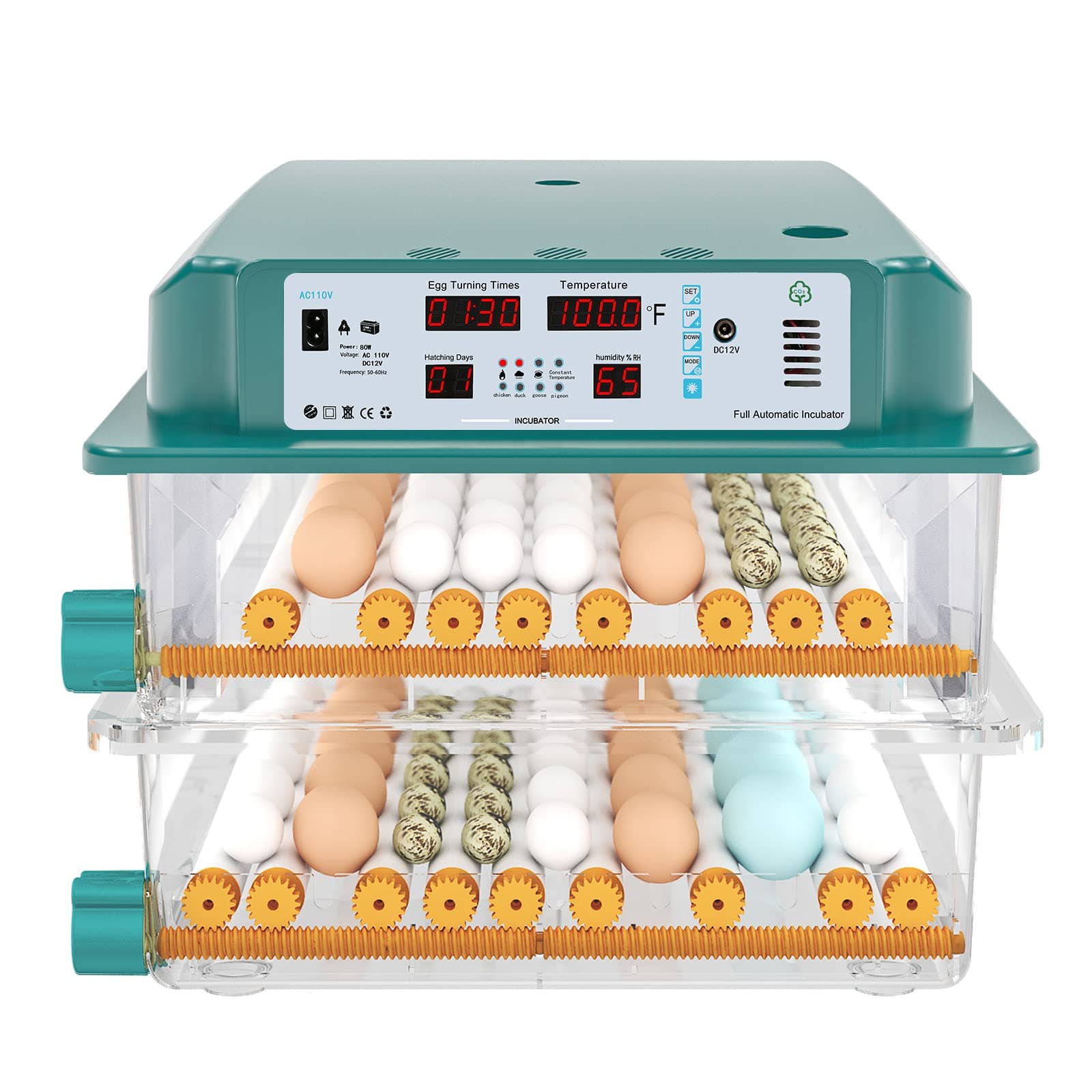 Egg Incubators for Hatching Eggs Automatic Temperature Control Chicken Quail Eggs Incubator Humidity Monitoring 120 Eggs Farm Duck Egg Incubator