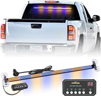 35 inch Amber Blue Traffic Advisor Light Bar 144 LED Emergency strobe lights Warning Flashing Safety Front/Rear Windshield Lights w/Directional Arrow for Vehicles Snow plow Trucks