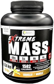 Extreme Mass Weight Gainer Muscle Builder, 10 lb (4.54 kg) with Less Sugar for Intense Workout Training Made of high Calorie Fortified whey Protein (Vanilla)