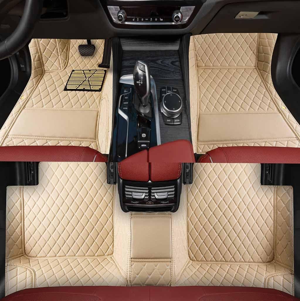Custom Personalized Floor Mats ，Luxury Full Coverage All Weather Car Floor Mats，Anti-Slip Leather Car Mat Set ，Custom Floor Mat， for 99% of Cars, Trucks & SUV. (Beige)