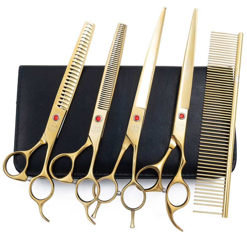 Professional Dog Scissors Set, 7"/8" Chunker Scissors for Dogs, Curved Dog Scissors, Thinning Scissors for Dogs with Grooming Comb