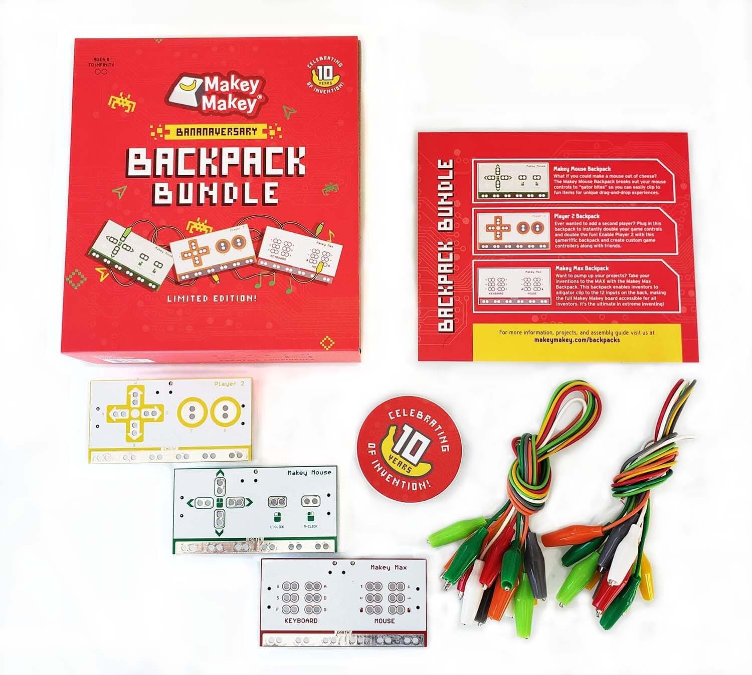 Makey Makey Backpack Bundle From JoyLabz - Educational Science and Engineering Kit for Kids Ages 8-10, 1000s of Computer Coding Activities, STEM Kit, Red