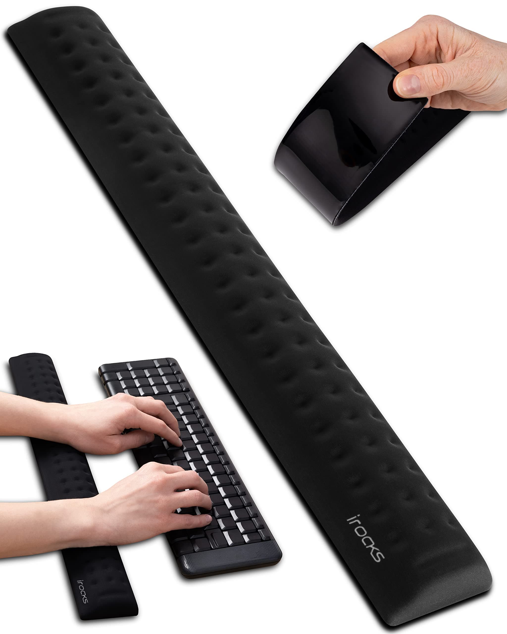 i-Rocks Memory Foam Keyboard Wrist Rest - Pain-Reducing, Non-Slip Rubber Base Wrists Rest Support - Cooling Ergonomic Laptop & Computer Keyboard Pad for Long Hours of Work, Studying, Gaming - Black
