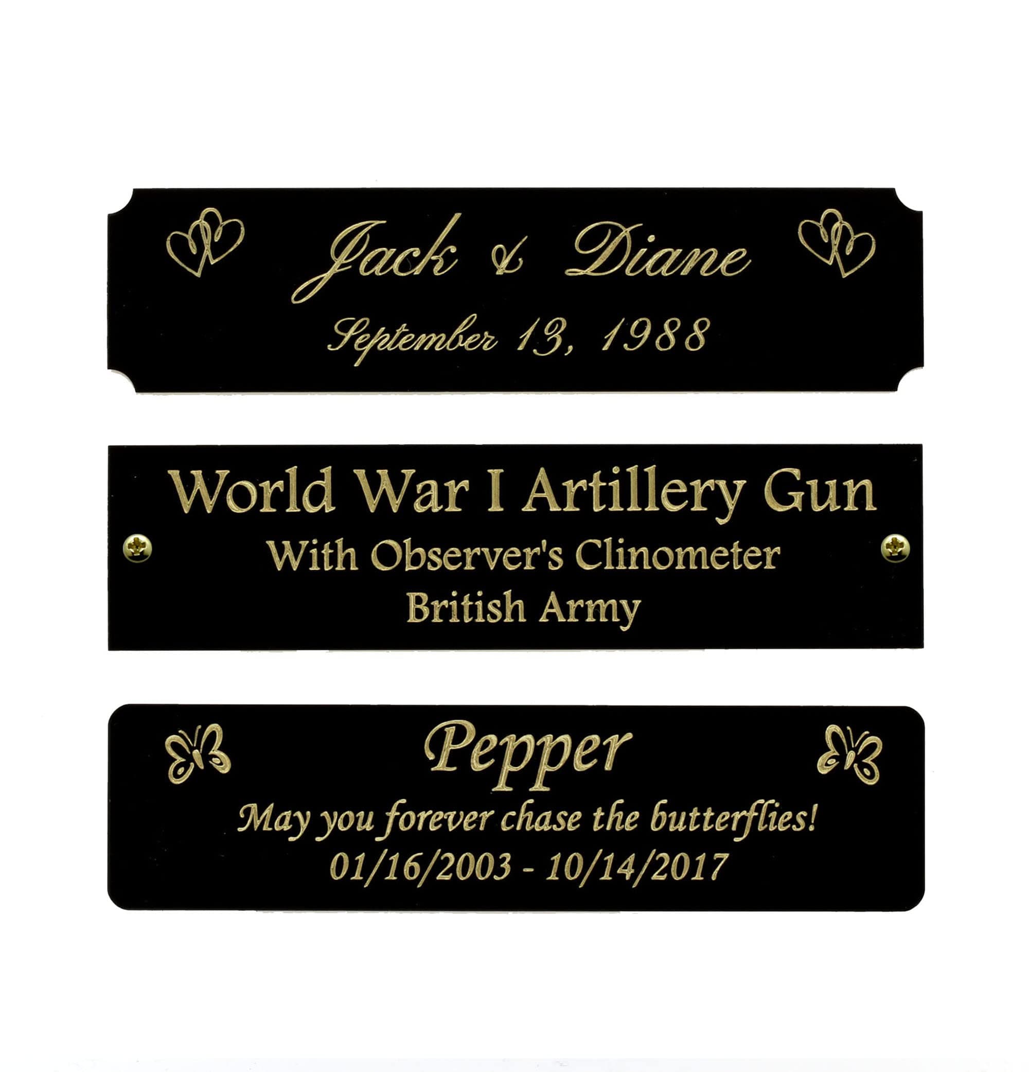 Size: 4"W x 1"H, Personalized, Custom Engraved, Black Coated Brass Plate Picture Frame Name Label Art Tag for Frames, with adhesive backing or screws - Indoor use only, Made in USA