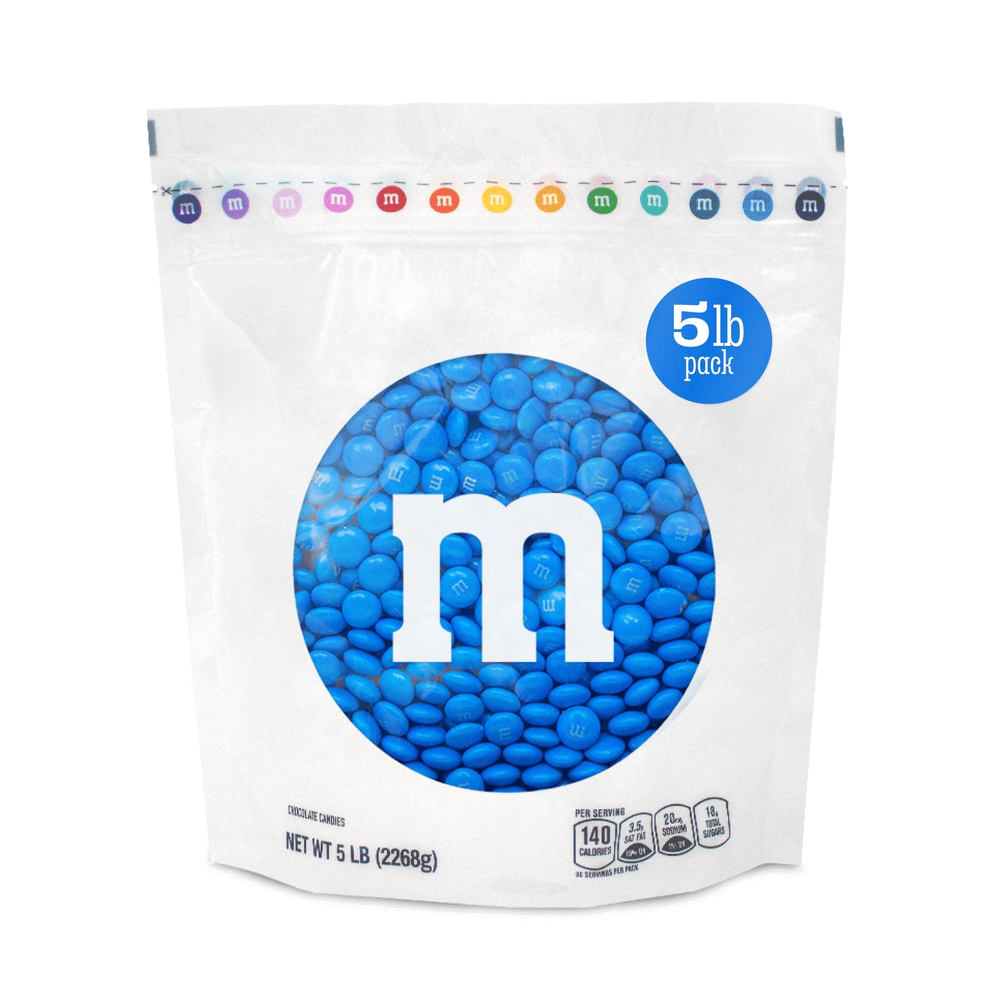 M&M’S WORLD Blue Candy Bulk - Milk Chocolate Candy, 5 lbs Resealable Pack for Graduation, Wedding, 4th of July, Birthdays, Party Favors, Boy Baby Showers, Gender Reveal Ideas, Easter and more