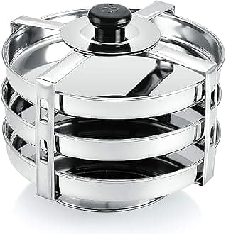 Stainless Steel Dhokla Maker, Thatte Idli Maker, 3 Big Plates Set With Stand, Fits in all Cookers, Dhokla Stand With 16cm Plate | Thattu & Khaman Plates (Dhokla Maker 3 Plates With 4 Wires)