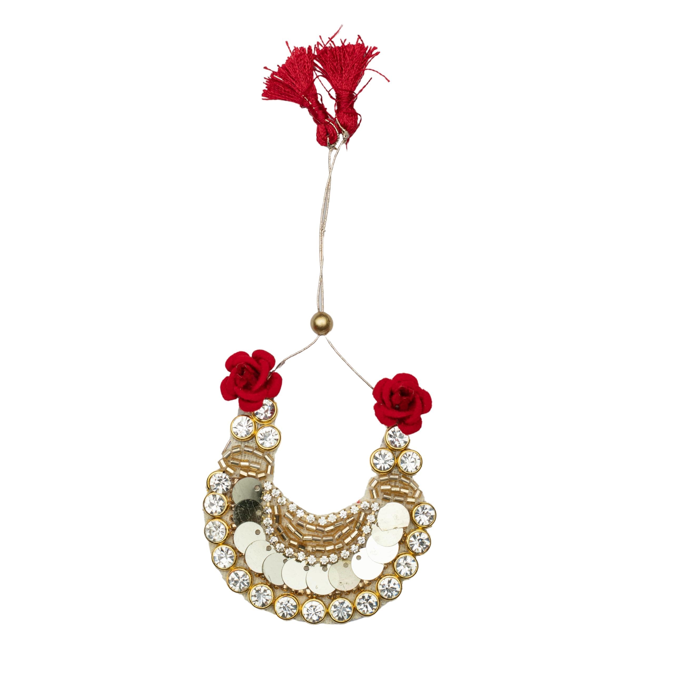 Single Golden Mala Stone Mala Set for Laddu Gopal/Devi Maa/Radha Krishna/Indian Traditional God Goddess Haar SRings Set Deities jewellary Set in Red Bag for diwali All God Idol Statue Holi(Size:-2)