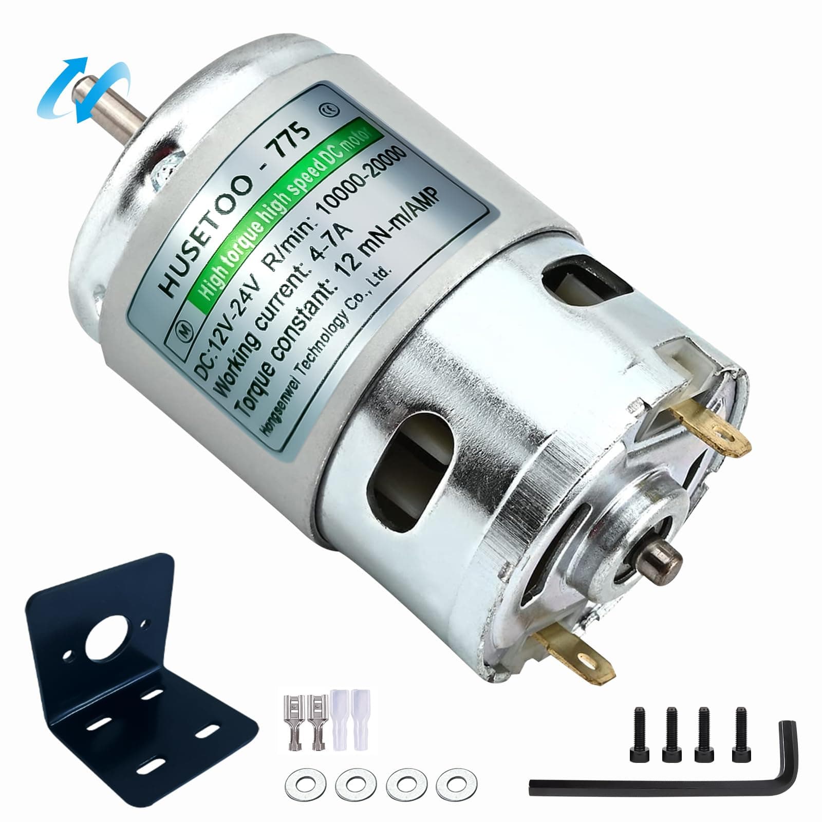 775 DC Motor 12v DC Motor High Torque DC Motor Max 20000 RPM Dual Ball Bearings Quiet Power Wheels Motor Upgrade DC Motor（with Bracket） (Round Shaft Motors)