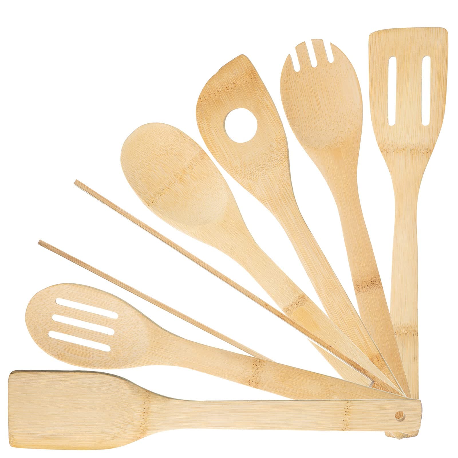 Set 7 Cooking Spoons Kitchen Utensils Set Tools Salad Barbecue Slotted Spatula Spoon Turner Fork Spoon Bread Tongs Camping BBQ Cookware for Non-Stick Pans Healthy Dishwasher Safe