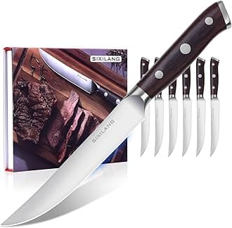 Steak Knives Set of 6 Piece - Sharp Stainless German Steel Steak Knifes, Non-Serrated, Full Tang Design with Wooden Handle, Premium Dinner Knife for Steak Lovers