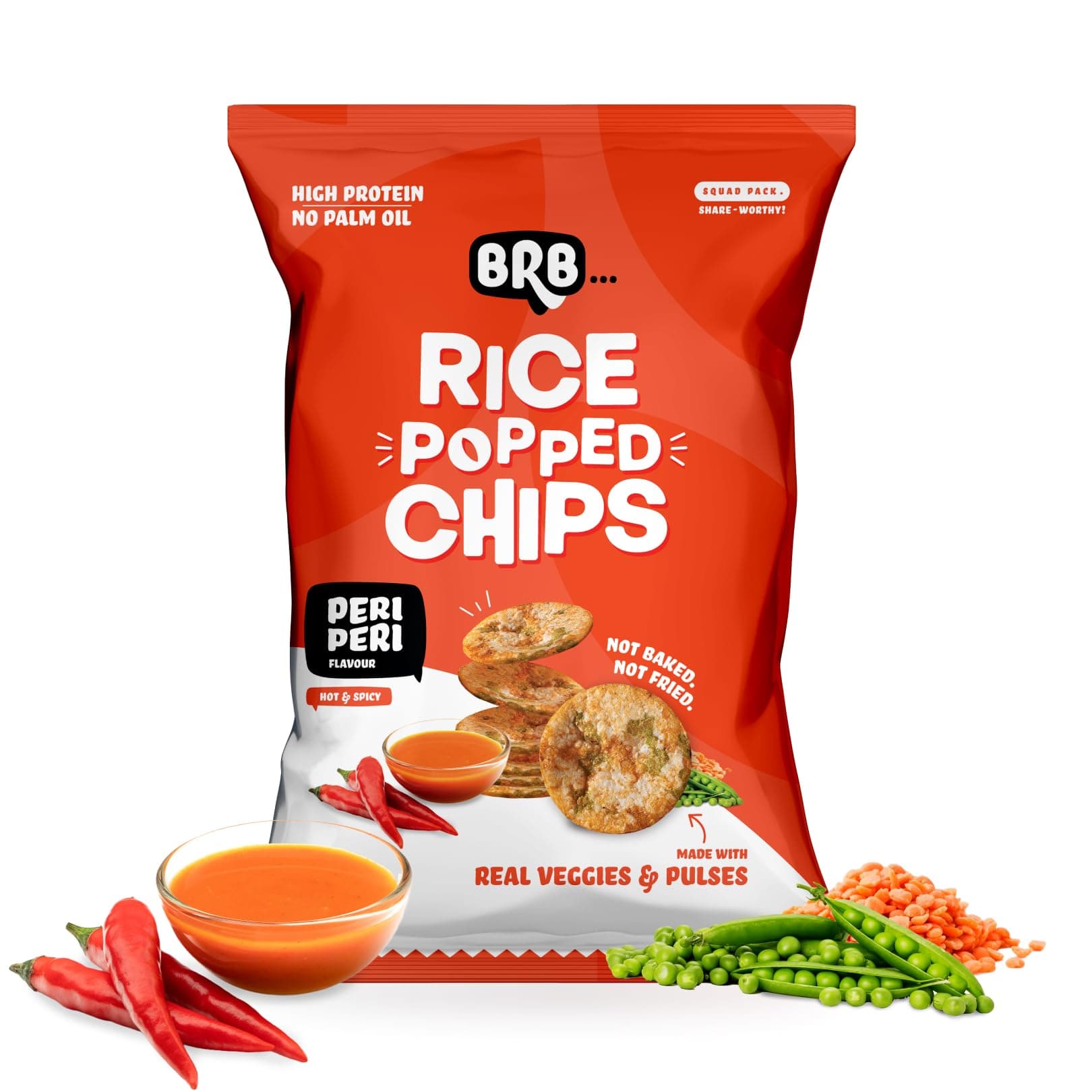 Rice Popped Chips | Peri Peri Flavour | Not Fried. Not Baked | High Protein | 50% Less Oil, No Palm Oil, Healthy Snack | 48g/54g Pack (weight may vary)