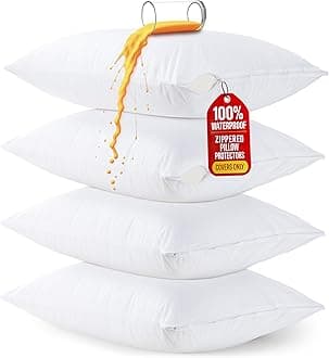Utopia Bedding Waterproof Pillow Protector Zippered (4 Pack) Standard – Bed Bug Proof Pillow Encasement 20 x 26 Inches