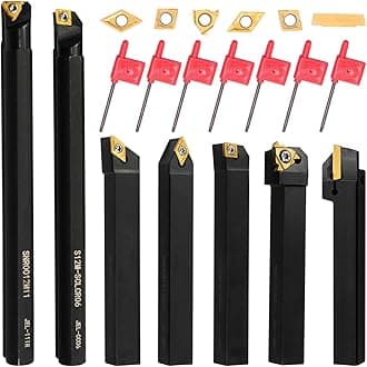Donken Lathe Turning Tool Set, 12mm Shank 7 Pieces Carbide Turning Tool, Metal Lathe Tools Holder for Turning Grooving Threading, Carbide Inserts Turning Insert, Woodturning Power Lathe Accessories