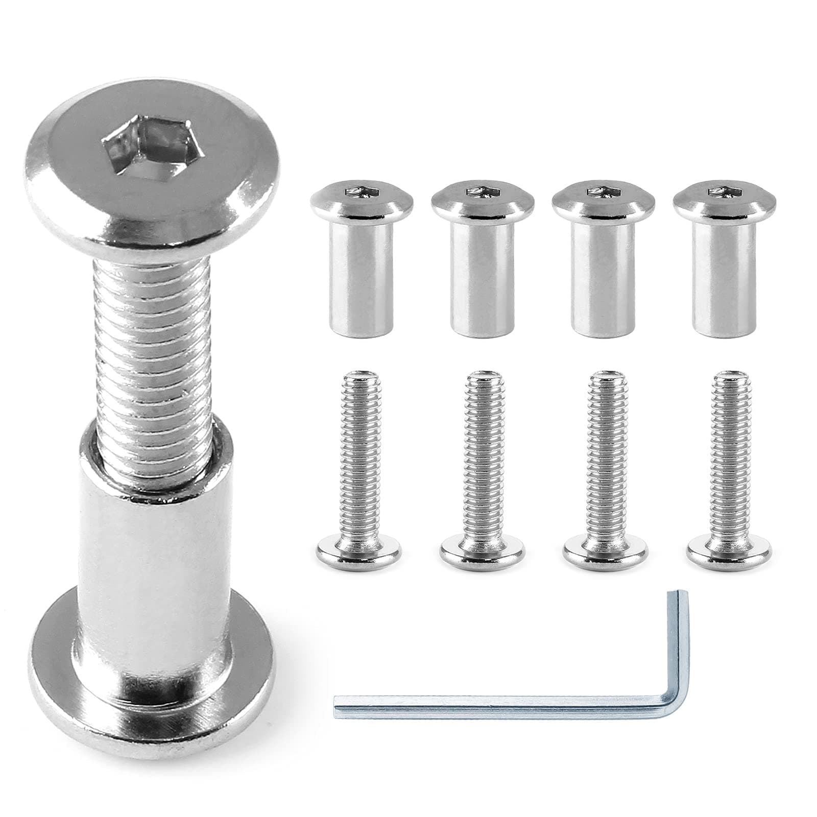 10 Pair(20 Piece) M6x25mm Hex Drive Socket Cap Bolt with Allen Wrench, Silver Furniture Connector Bolts M6 Countersunk Screw Barrel Nuts Binding Screws for Crib Replacement Belt Cabinet