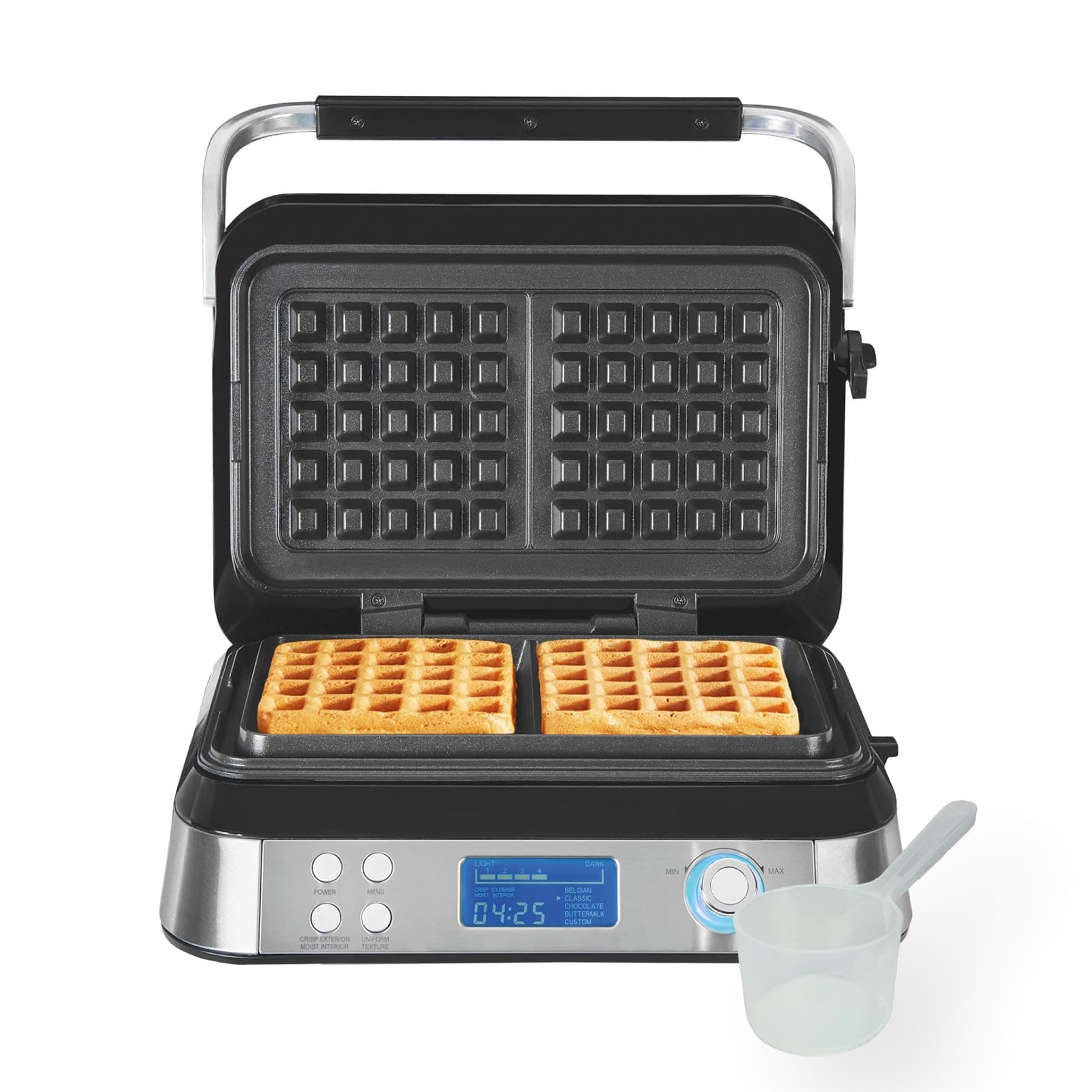 Hamilton Beach Pro Smart Waffle Maker, Non-Stick, 7 Browning Levels, 5 Programmes, Family Size, Digital Display, Overflow Protection - HB5403T, Silver