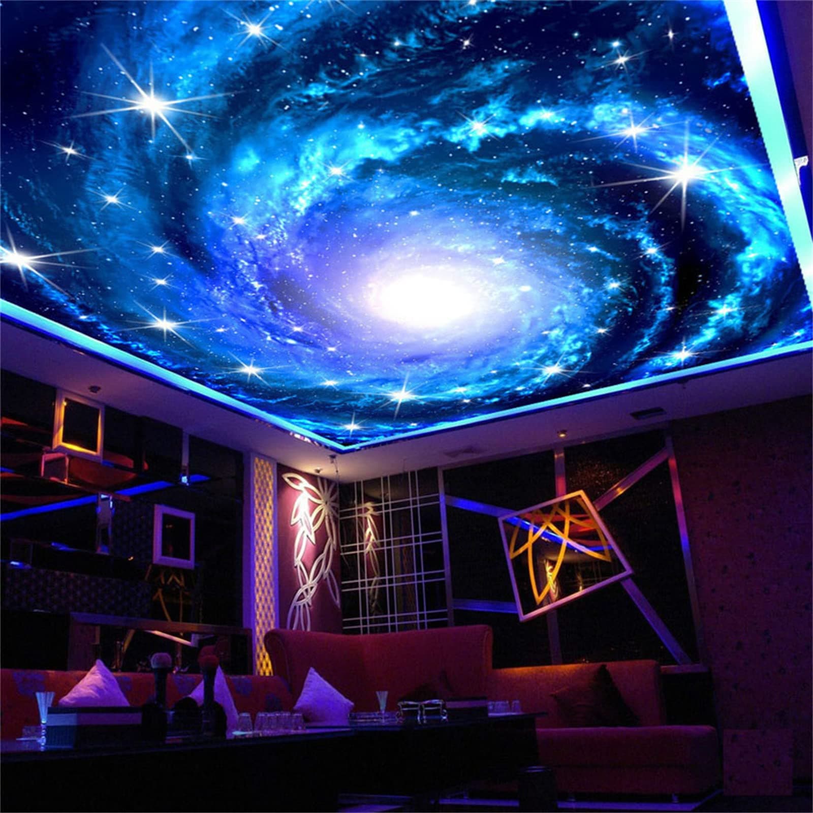 3D Star Swirl Ceiling 3D Print Wall Mural, Removable Self-Adhesive Wallpaper Wall Decoration Mural for Boys Girls Kids Room Living Room Tv Sofa Backdrop Decor(36" Hx48 W)
