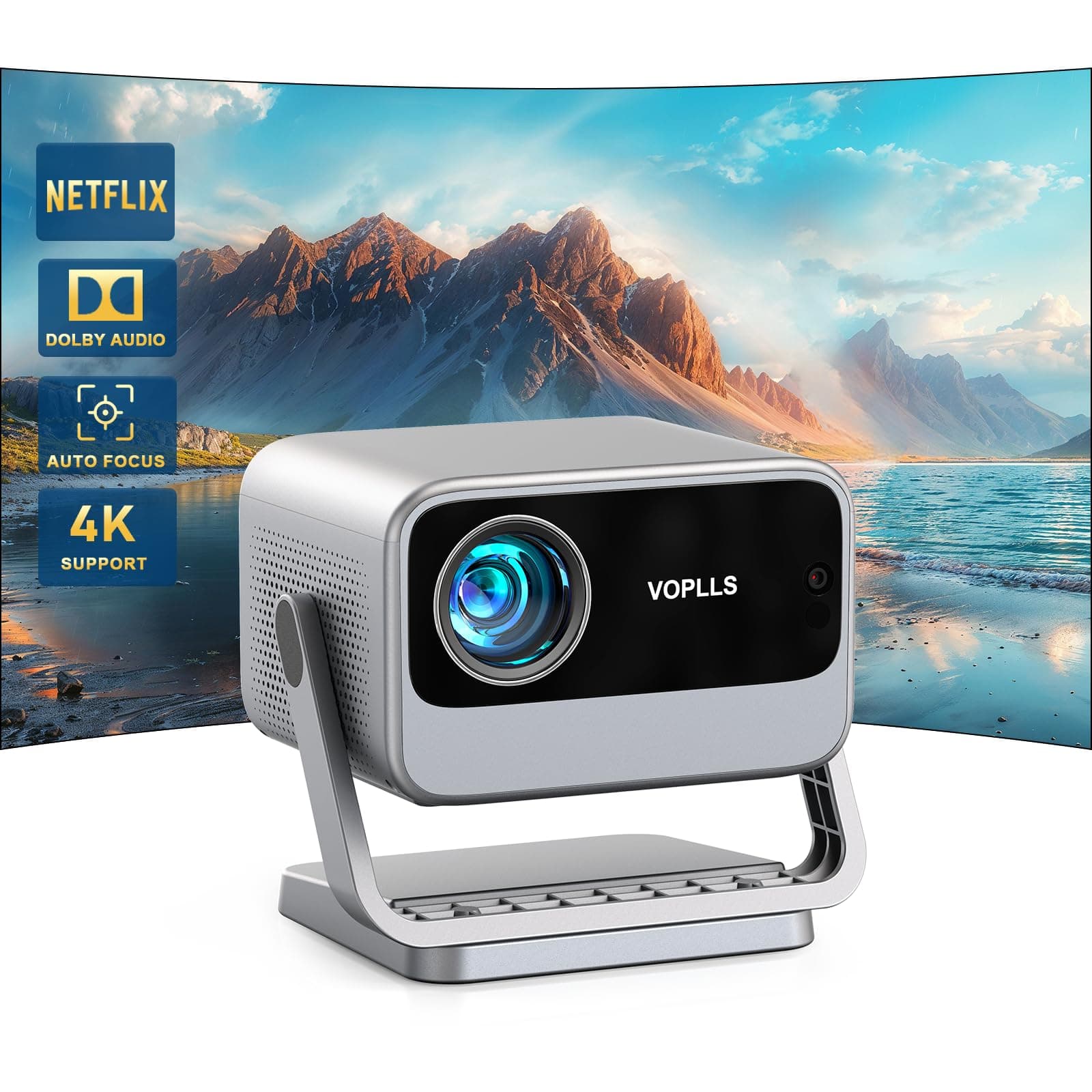 【Officially-Licensed APP & Dolby Audio】Smart 4K Projector, Auto Focus & Keystone, VOPLLS 700 ANSI Full HD 1080P WiFi 6 Bluetooth Portable Projector, 60Hz Home Cinema Projectors for iOS/Android/Outdoor