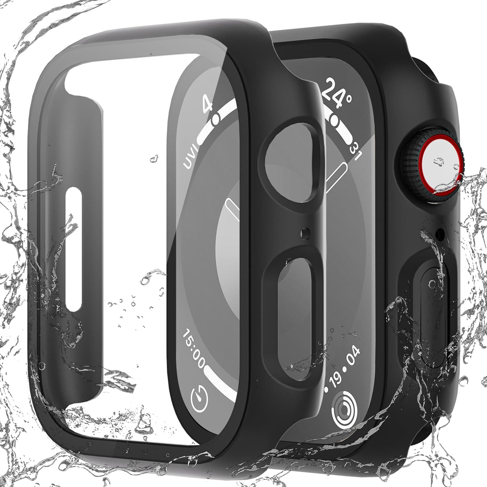 2 Pack Waterproof Case Compatible with Apple Watch 40mm SE (2nd Gen) Series 6 5 4 with Tempered Glass Screen Protector, Full Protective Hard PC Bumper Case Face Cover for iWatch 40 mm Black