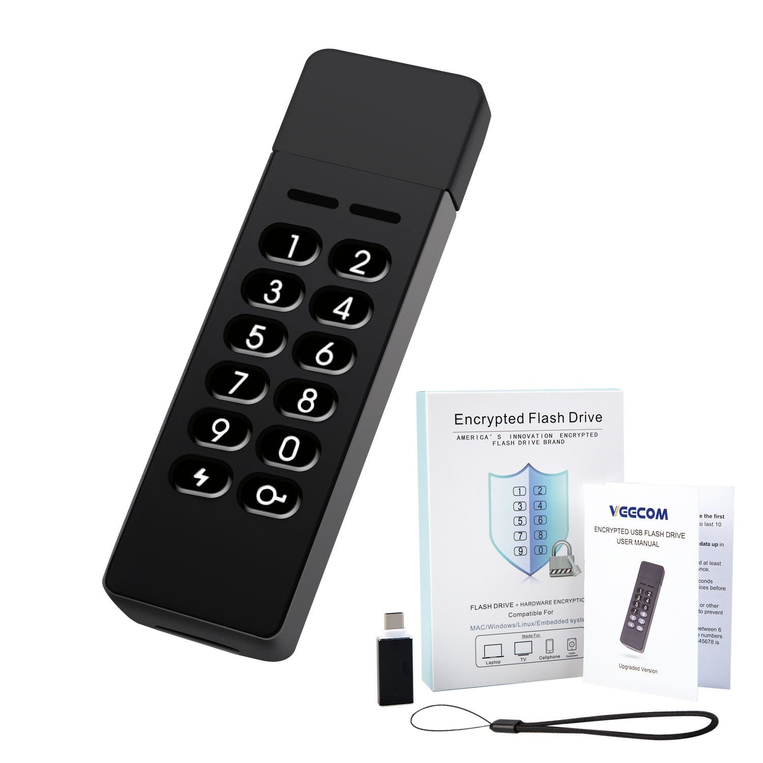 USB Flash Drive, Multifunctional Military Grade Secure Key 32GB USB 2.0 256-bit AES Hardware Encrypted FIPS Validated