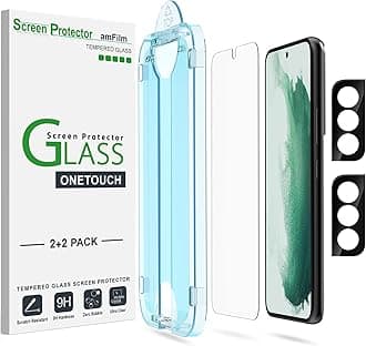 amFilm OneTouch Screen Protector for Samsung Galaxy S22 5G 6.1 Inch, 9H Hardness with Camera Lens Protector, Easiest to Installation and Bubble Free, Tempered Glass, 2 Pack