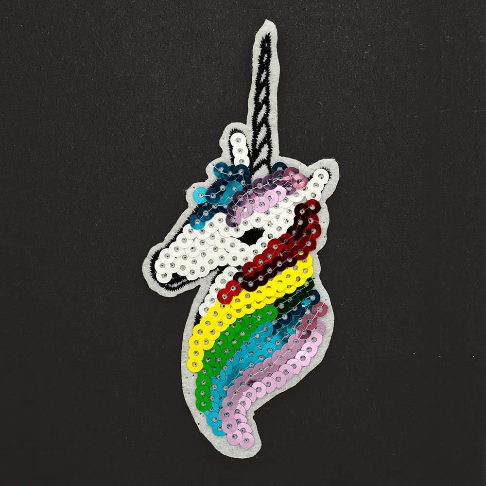 Sequins Unicorn Head Patch Iron-On Applique, Sequin Patch by 1 pc, 5" x 2-1/4", TR-11480