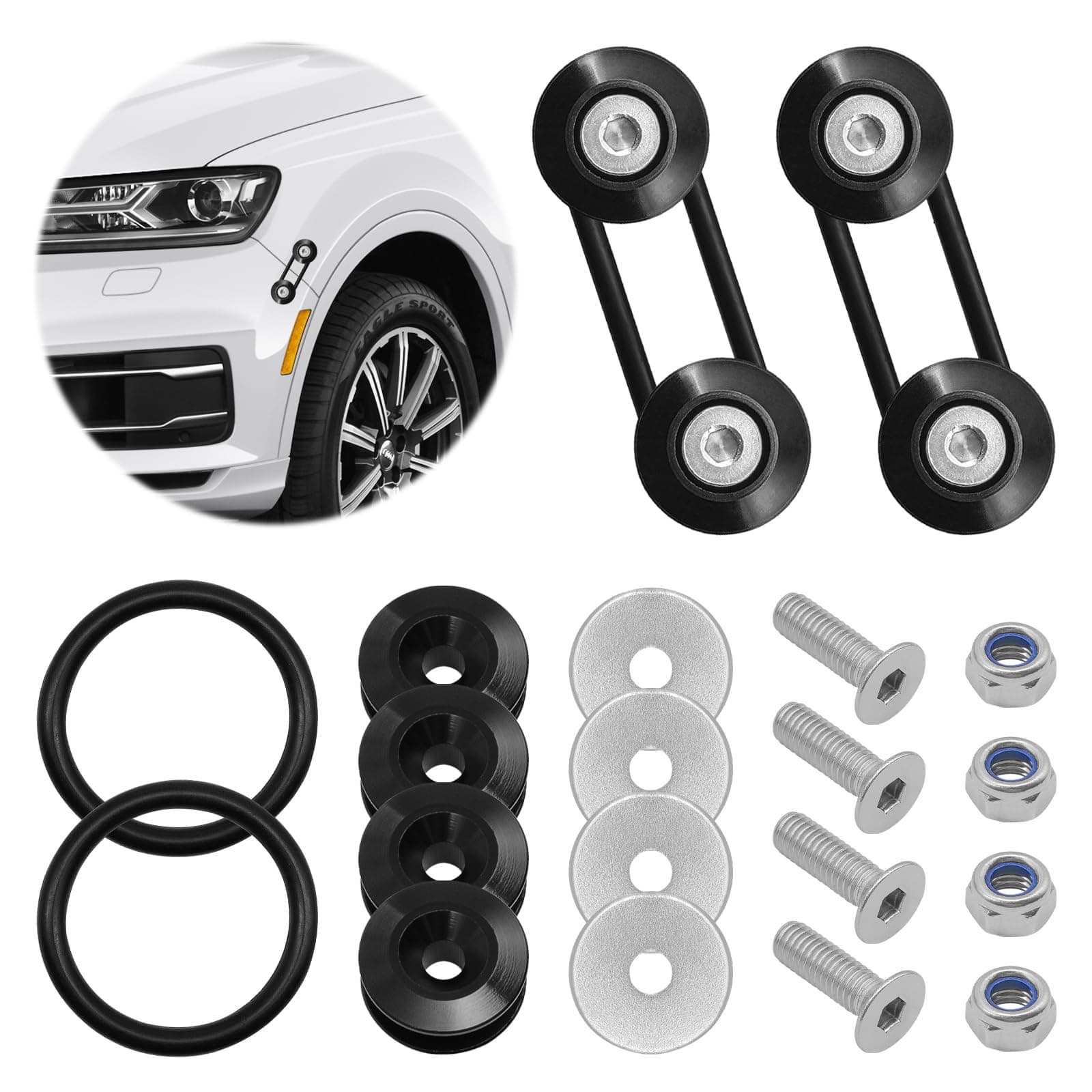 Car Bumper Fastener,Front Rear Taiss Bumper Quick Release Kit,Stainless Steel Fasteners Fasteners with Bolts,Nuts and Washers,Compatible with Car GM Bumper Quick Release Kit (Black)