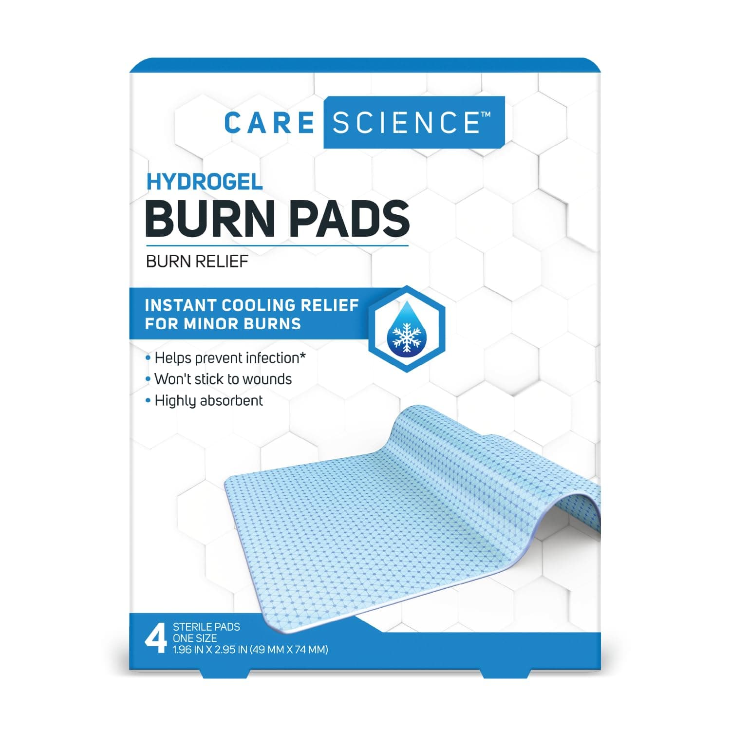Care Science Burn Dressing Hydrogel Sterile Cool Pads, 4 ct (2" X 3")