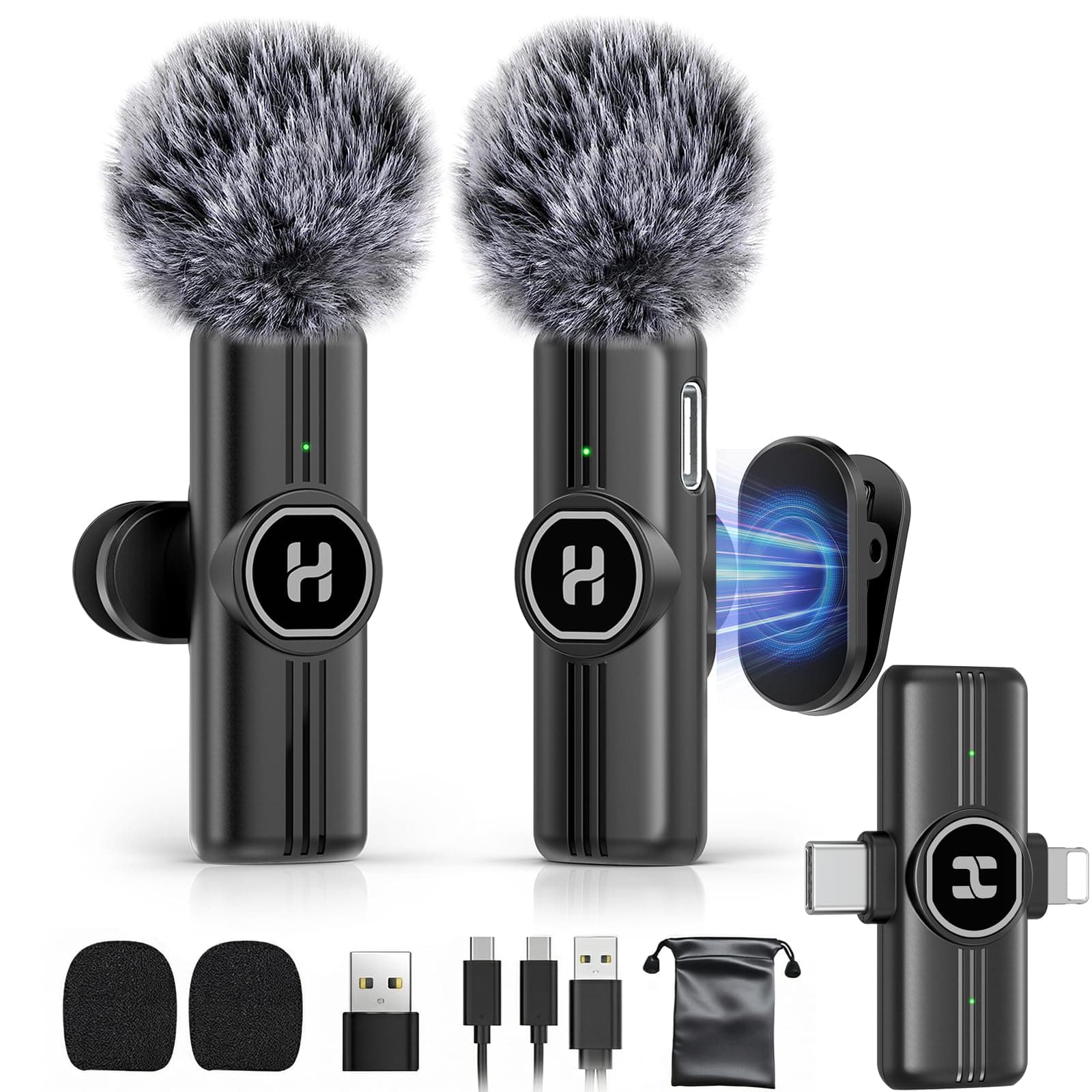 HEHOTTC Mini Wireless Lavalier Microphone for iPhone, iPad, Android Phone - Noise Reduction Lapel USB C Bluetooth Mic for Recording, Clip on Omni Lav Mic for Video Recording, Tiktok, YouTube, Vlog