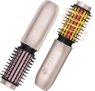 Cordless Hair Curling Iron Brush, Travel Curl Brush, 3-in-1 Portable Curling Iron Cordless, Plasma Thermal Hair Brush, 7000mAh USB Rechargeable Curlings Wand, Mini Hot Curlings Brush-Blush Pink