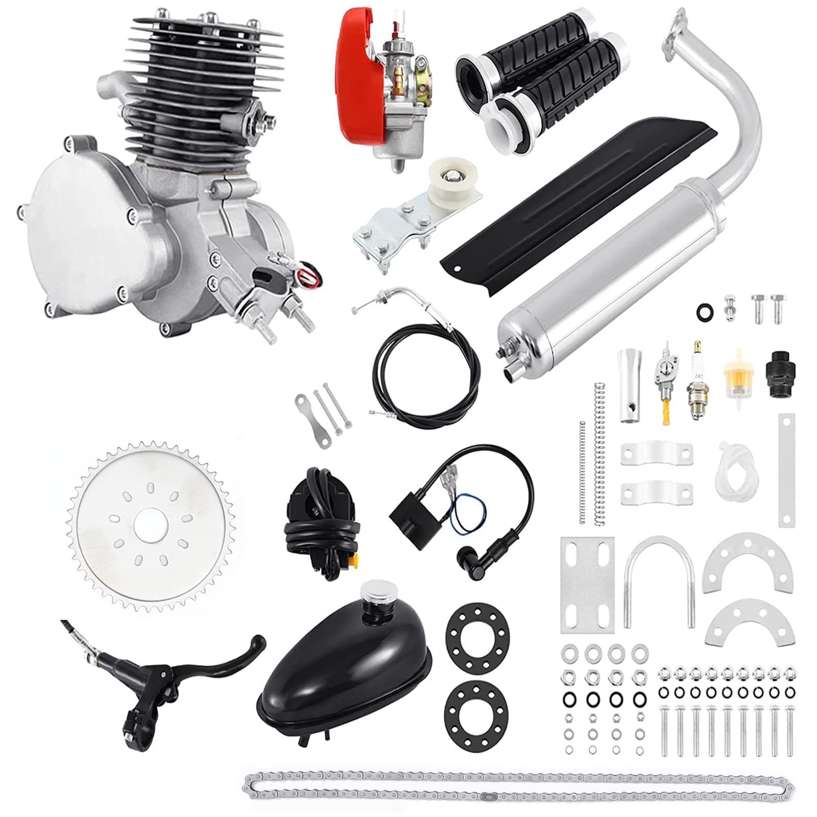 Upgraded Bicycle Engine Kit, 2 Stroke Motorized Bike Engine Motor Kit 100cc Super Fuel-efficient Fit Modified Full Set for 26"-28" Bikes