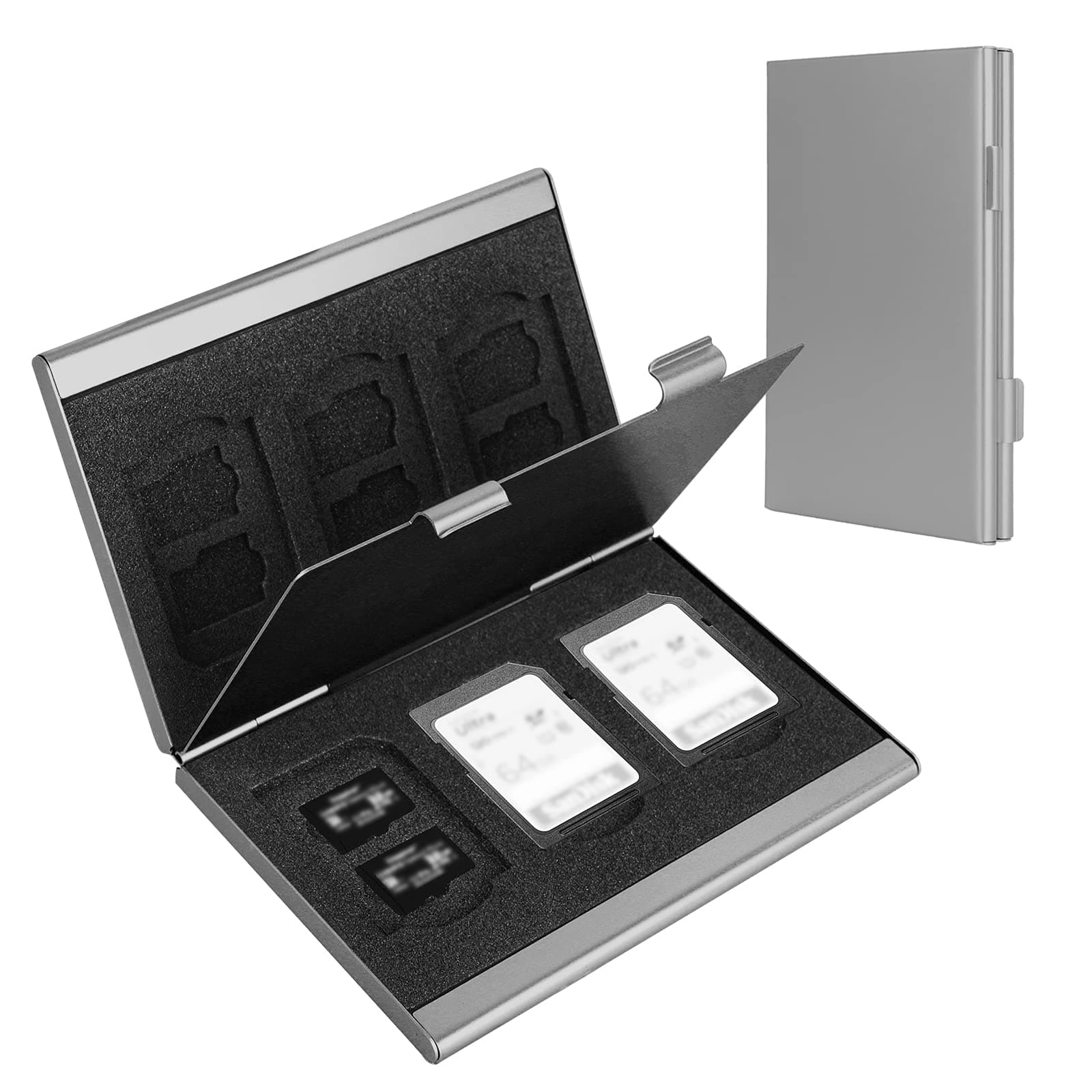 SD Card Holder, SD Card Case, LAVILI CF Memory Card Holder Case Aluminum Alloy Hard Shell, Double-Layer Capacity for 6SD Cards and 12 TF Cards Silver Color