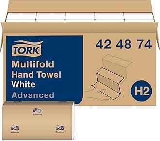 Tork 424874 Advanced Multifold Paper Hand Towel, 3-Panel, 1-Ply, 8.0" Width x 9.5" Length, White (Case of 12 Packs, 250 Towels per Pack, 3000 Towels per Case)