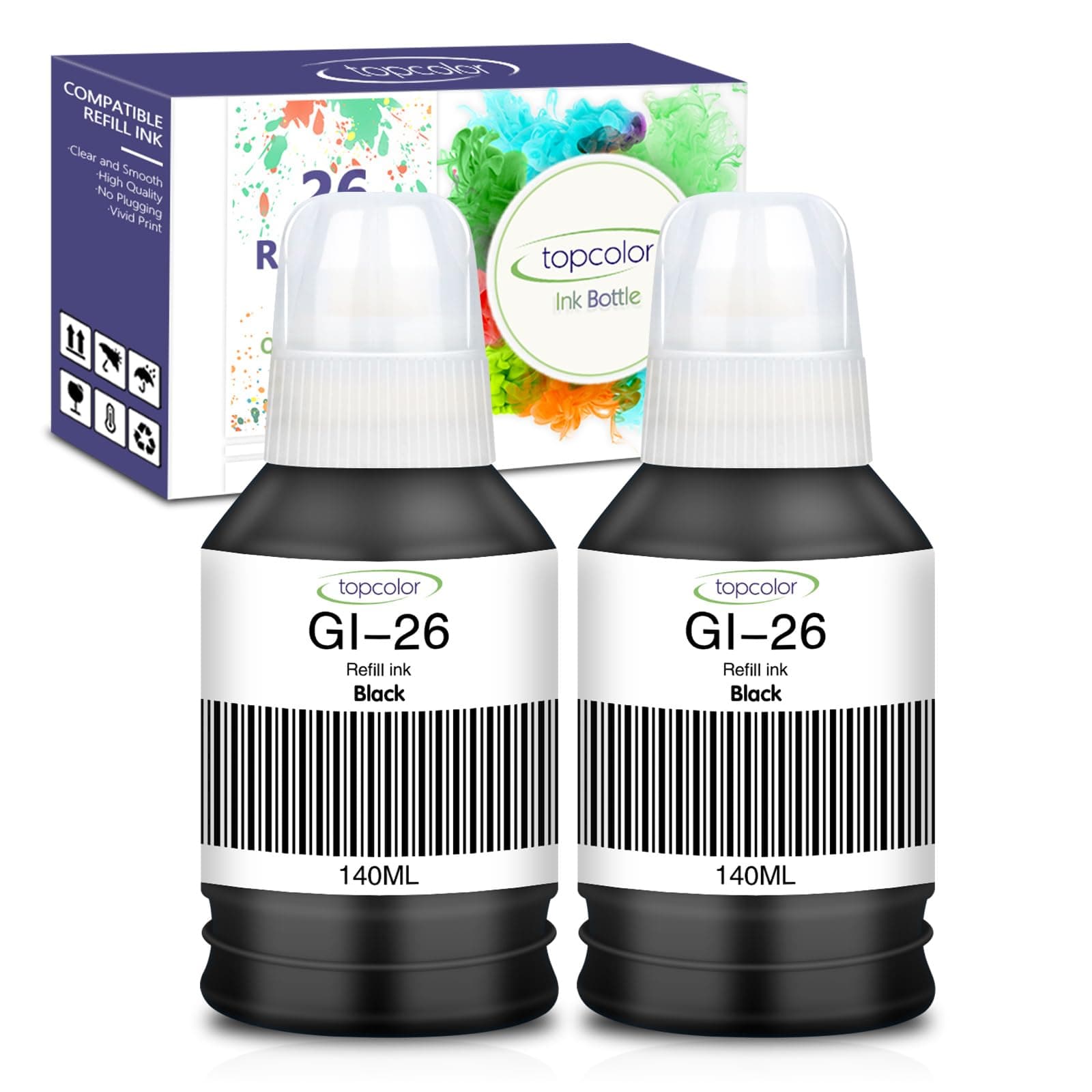 GI-26 GI26 Black Ink Bottles Compatible Replacement for Canon 26 GI-26 GI26 Ink Refill Bottles, Compatible for Canon MAXIFY GX7021 GX6021 GX7020 GX6020 GX4020 GX5020 GX7120 GX6120 Megatank