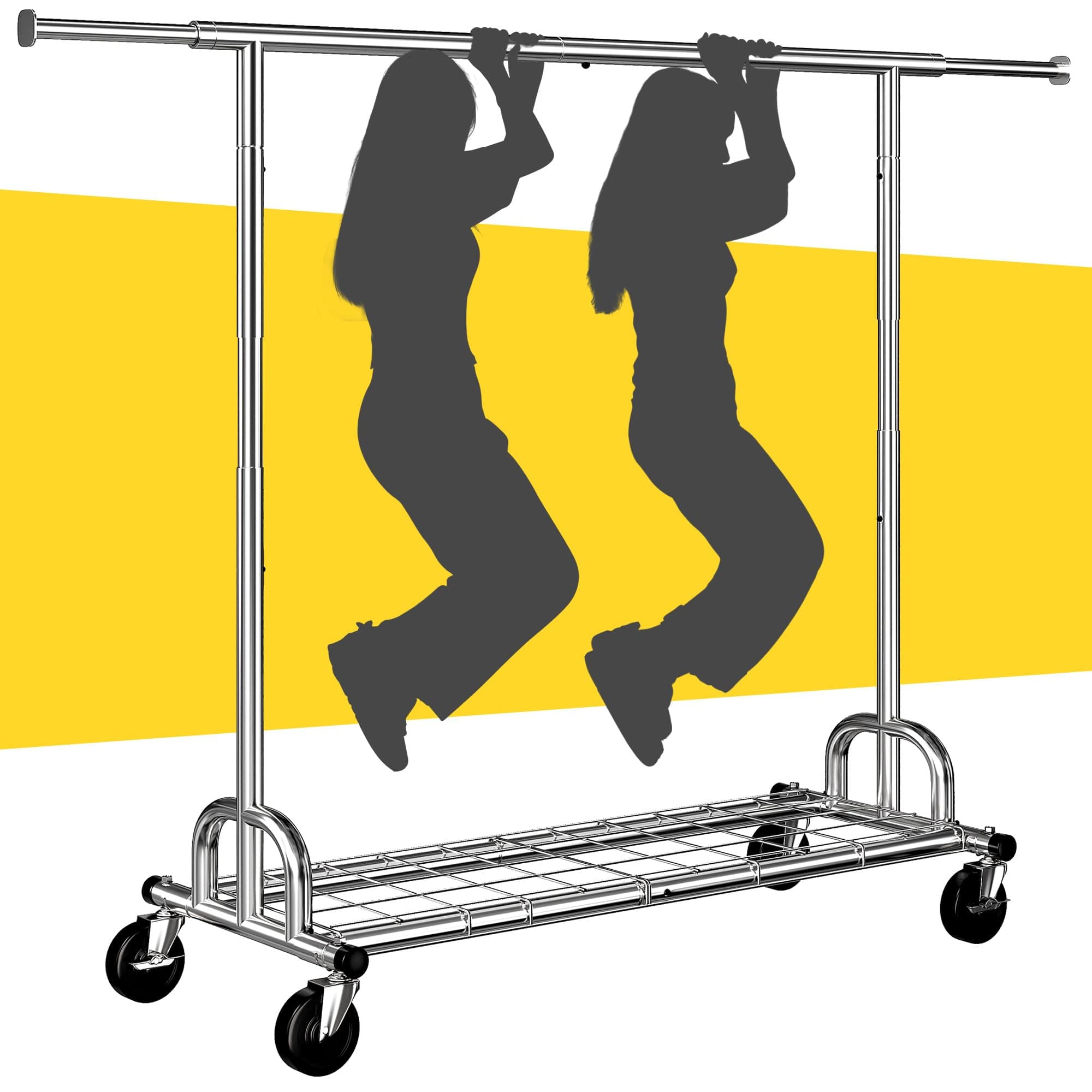 Raybee Clothes Rack Heavy Duty Clothing Rack Load 485LBS Rolling Clothes Racks for Hanging Clothes, Commercial Garment Rack Heavy Duty Clothes Rack Collapsible ＆ Portable Clothing Rack with Wheels