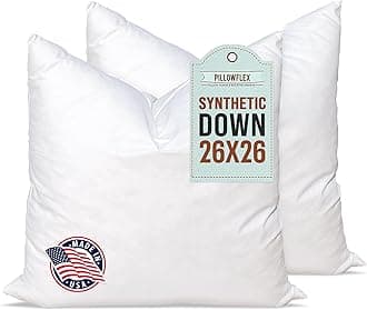 Pillowflex Synthetic Down Alternative Pillow Inserts for Shams - Comfy Pillows for Sleeping, Perfect Pillow & Best Sleeping Pillows, Handmade Down Alternative Throw Pillow Inserts - (26x26 Set of 2)