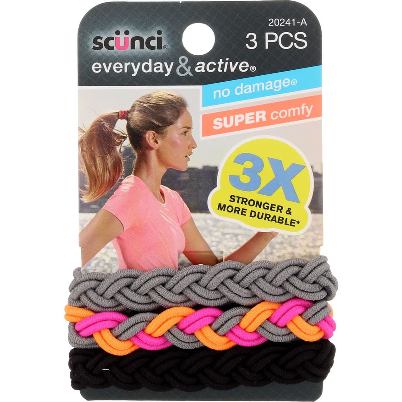 Everyday and Active 3-Strand Braided Elastics , No Damage, Super Comfy, 3X Stronger (Assorted Colors) 3-PCS