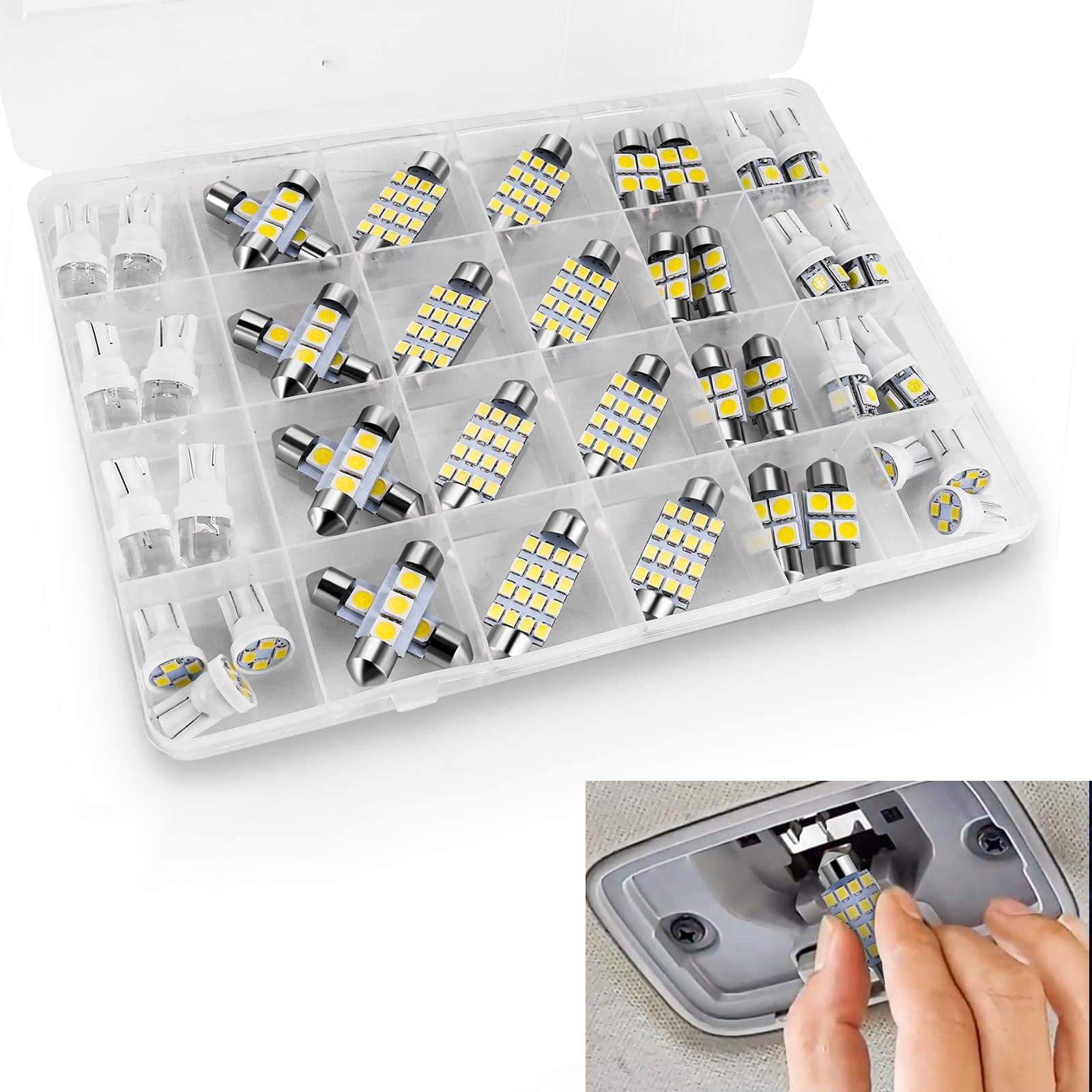 – Car LED Lights Interior, 42 Pieces Bulb Kit Set, Super Bright White Car LED Dome Map Interior Tail Cab Lights, LED Interior Car Lights Bulb for Your Car Trucks Width Lamp (White)