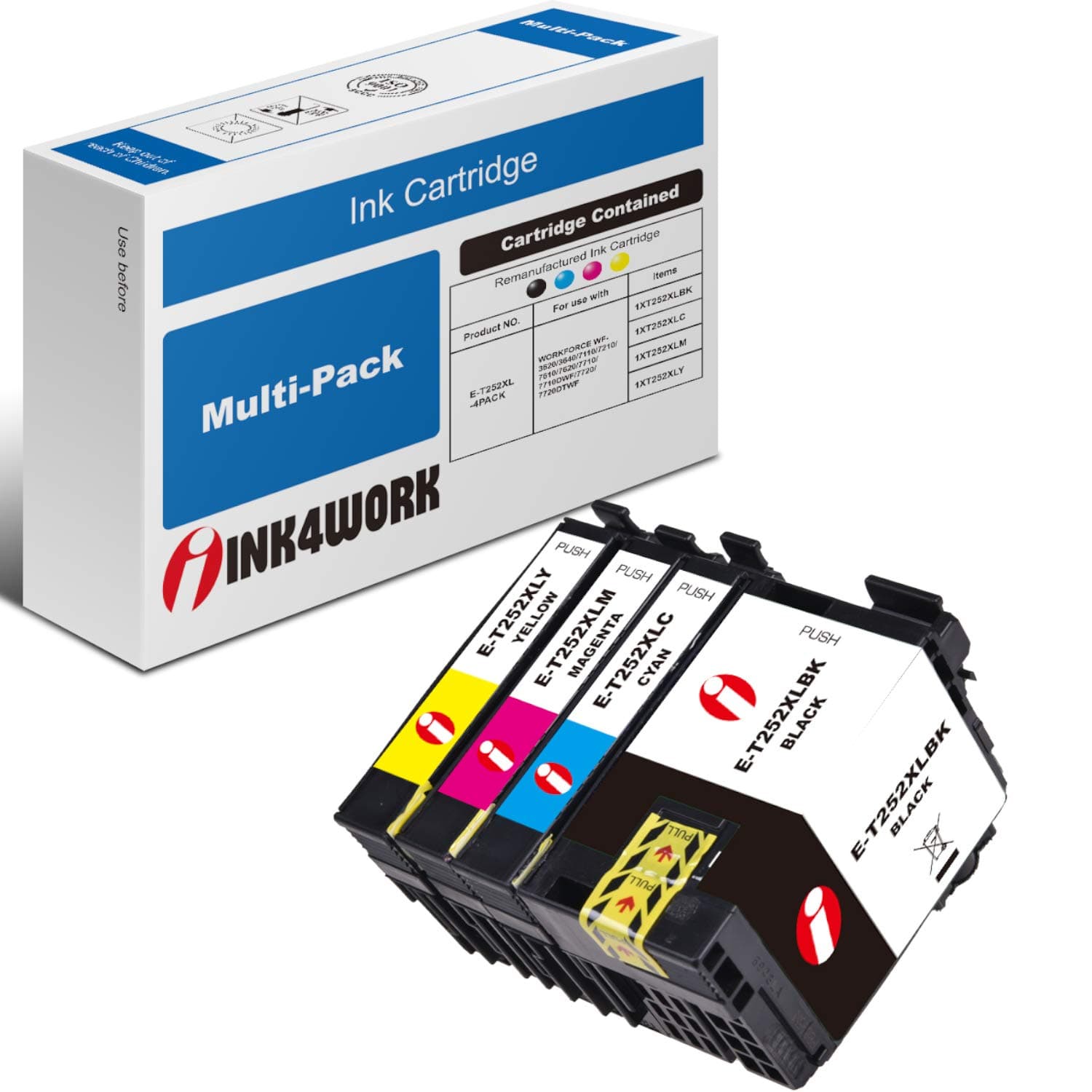 INK4WORK4 Pack Remanufactured Ink Cartridge Replacement For Epson 252XL 252 XL T252XL Workforce WF-3640 WF-3620 WF-7110 WF-7210 WF-7610 WF-7620 WF-7710 WF-7720