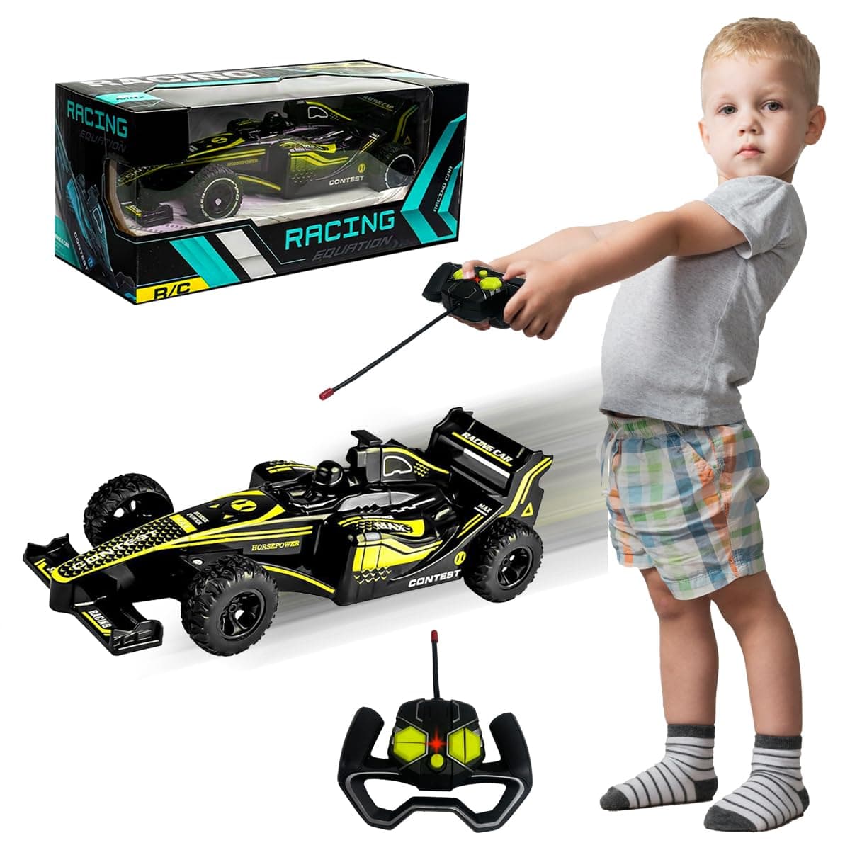22cm F1 Remote Control Car - 2.4 GHz Powered Drift Racing Car for Kids, Indoor and Outdoor RC Toy Vehicle with Steering Remote, Gift for Boys and Girls Ages 6+ (Random Colour)