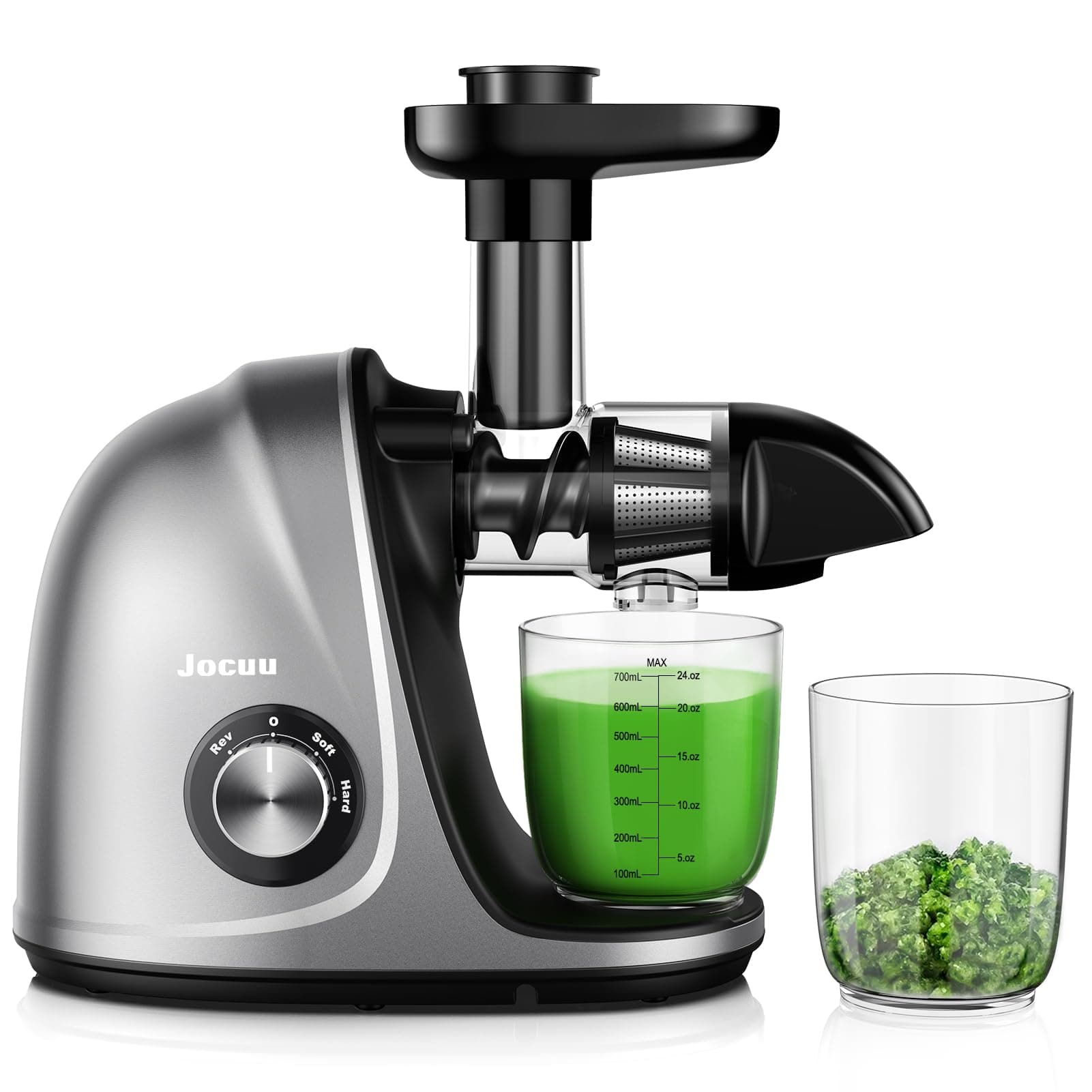 Slow Masticating Juicer Machines with Soft Hard Modes Easy to Clean Quiet Motor & Reverse Function, Cold Press Juicer for Fruit & Vegetable, 90% Juice Yield, with Brush & Recipes (Grey)