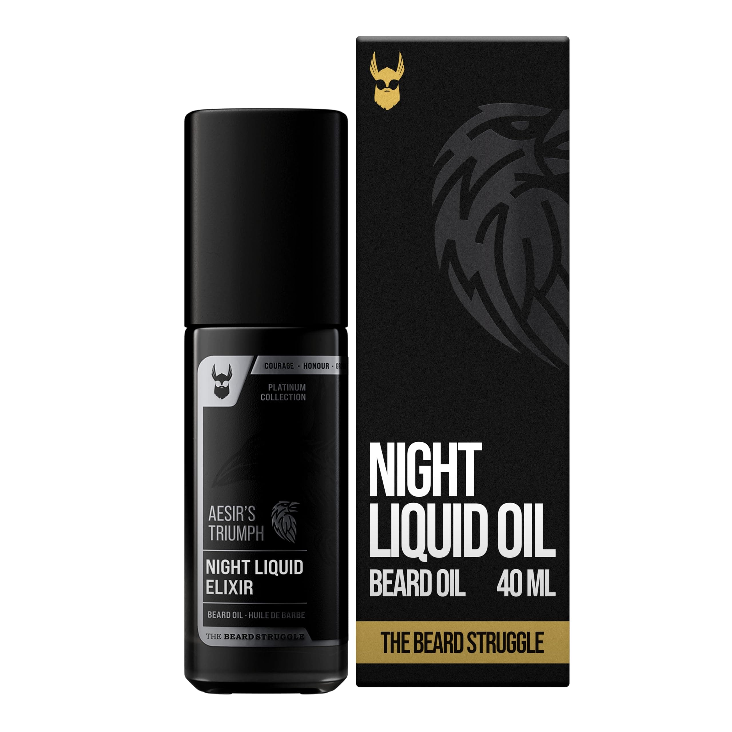 The Beard Struggle Night Liquid Elixir Beard Oil - Platinum Collection - Aesir's Triumph (1.35 Fl oz) - Beard Oil for Men - Natural Blend for Softens, Moisturizing, & Healthier Beard Growth