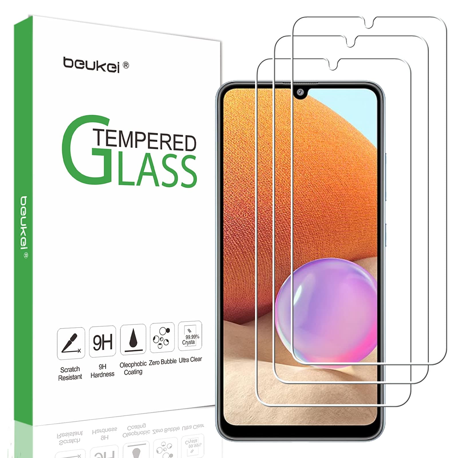 (3 Pack) Compatible for Samsung Galaxy A32 4G / A22 4G / A31 Screen Protector Tempered Glass, 9H Hardness, 6.4 inch Anti Scratch, Bubble Free