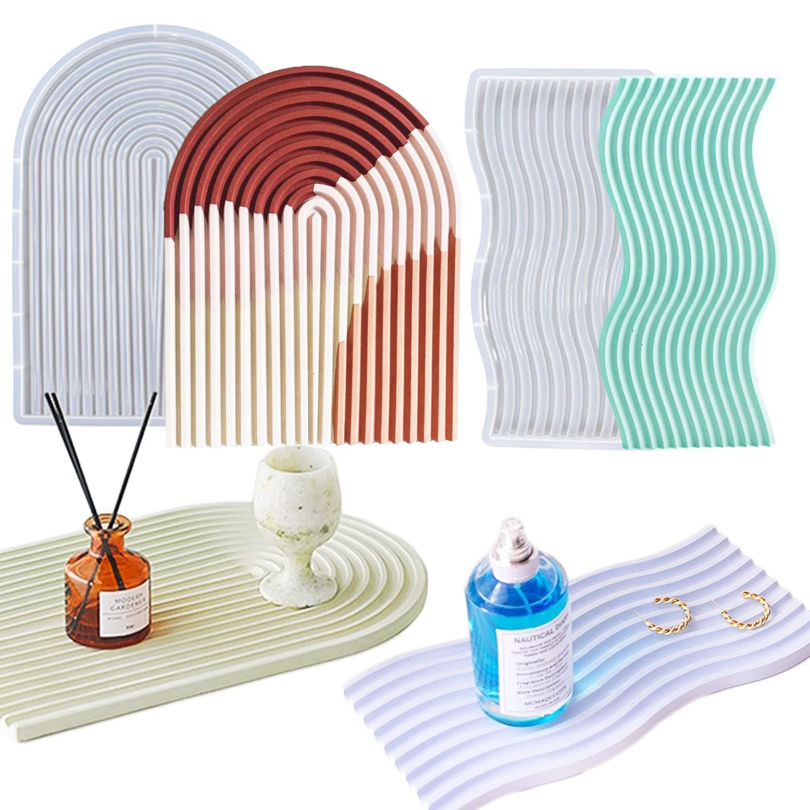 2 Set Tray Silicone Resin Mold Wave Shaped Epoxy Silicone Casting Molds for Cup Fruit Candy Vase Storage Holder Articles Ornaments,3D DIY Making Home Display Decor Crafts