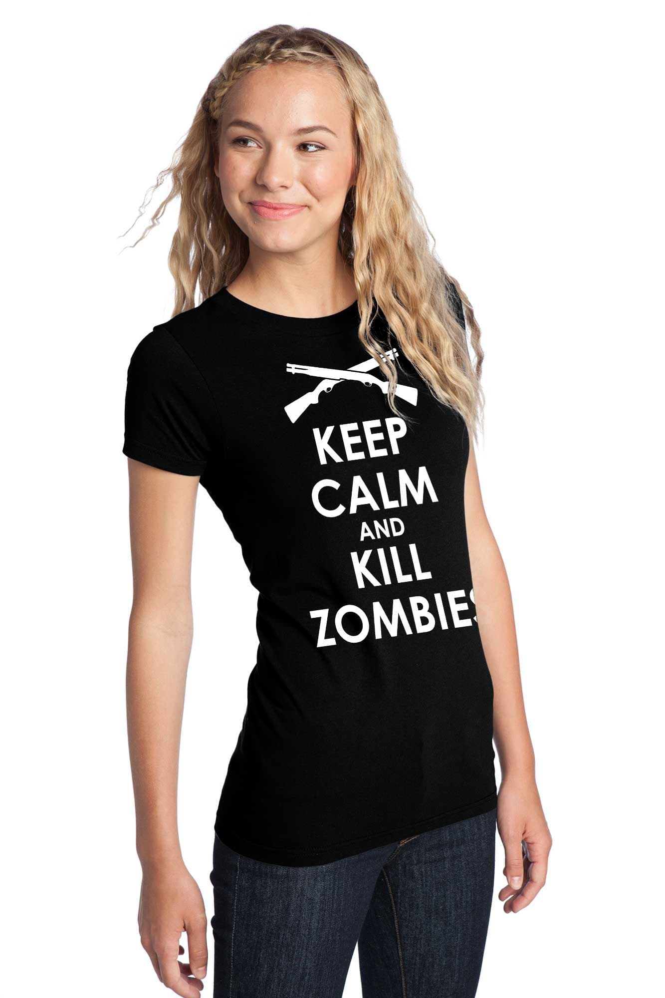 Juniors Keep Calm and Kill Zombies Tee in Black- Small,Black