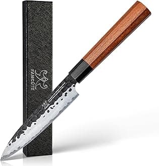 - 5 inch Japanese Paring Knife, Hand Forged 5 Layers 9CR18MOV High Carbon Steel Professional Kitchen Small Knife With Rosewood Handle As a Warm and Beautiful Gifts for Mom/Dad