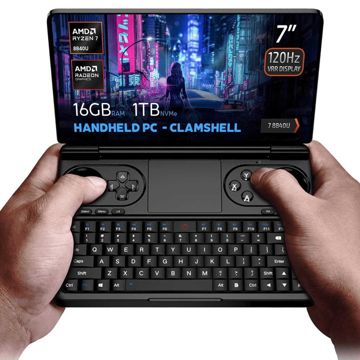 GPD Win Mini 2025 Handheld Gaming PC, AMD Ryzen 7 8840U, 8C/16T up to 5.1GHz, Radeon 780M GPU, 16GB LPDDR5X RAM, 1TB NVMe SSD, 7” 1080p 120Hz Touchscreen, Wi-Fi 6E Bluetooth 5.3